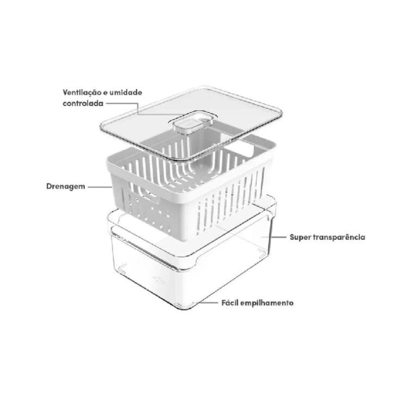 Kit 2 Organizadores de Geladeira Acrilico com Cesto 2,2L Clear Fresh