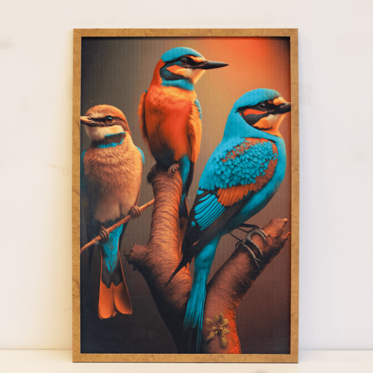 Quadro Pássaros Com Moldura Dourada Impresso em Tela 62x43cm Leve Compre
