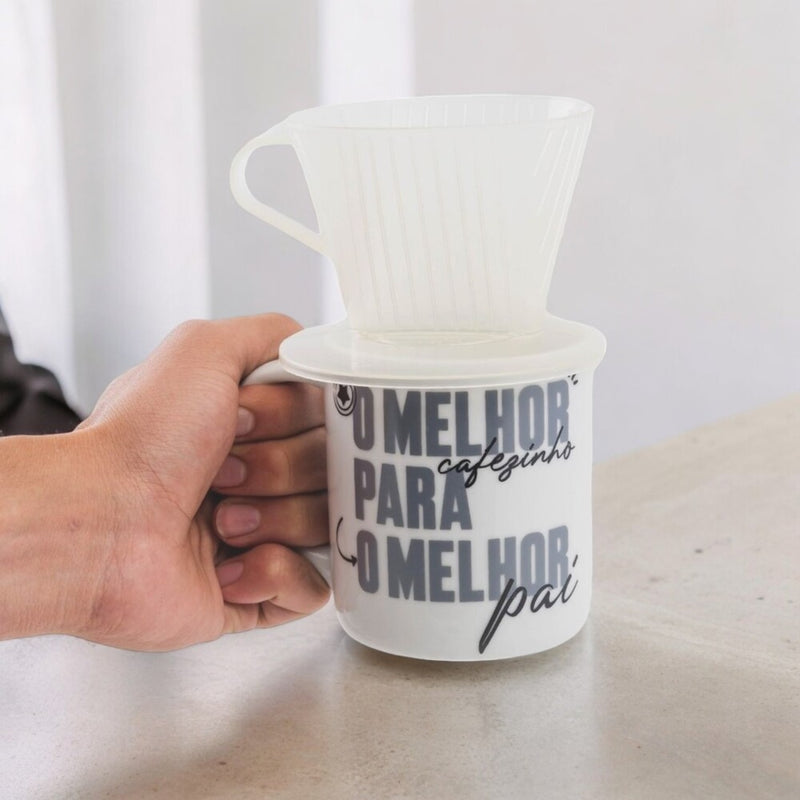 Caneca de Cerâmica com Coador 300ml - O Melhor Pai - Leve compre