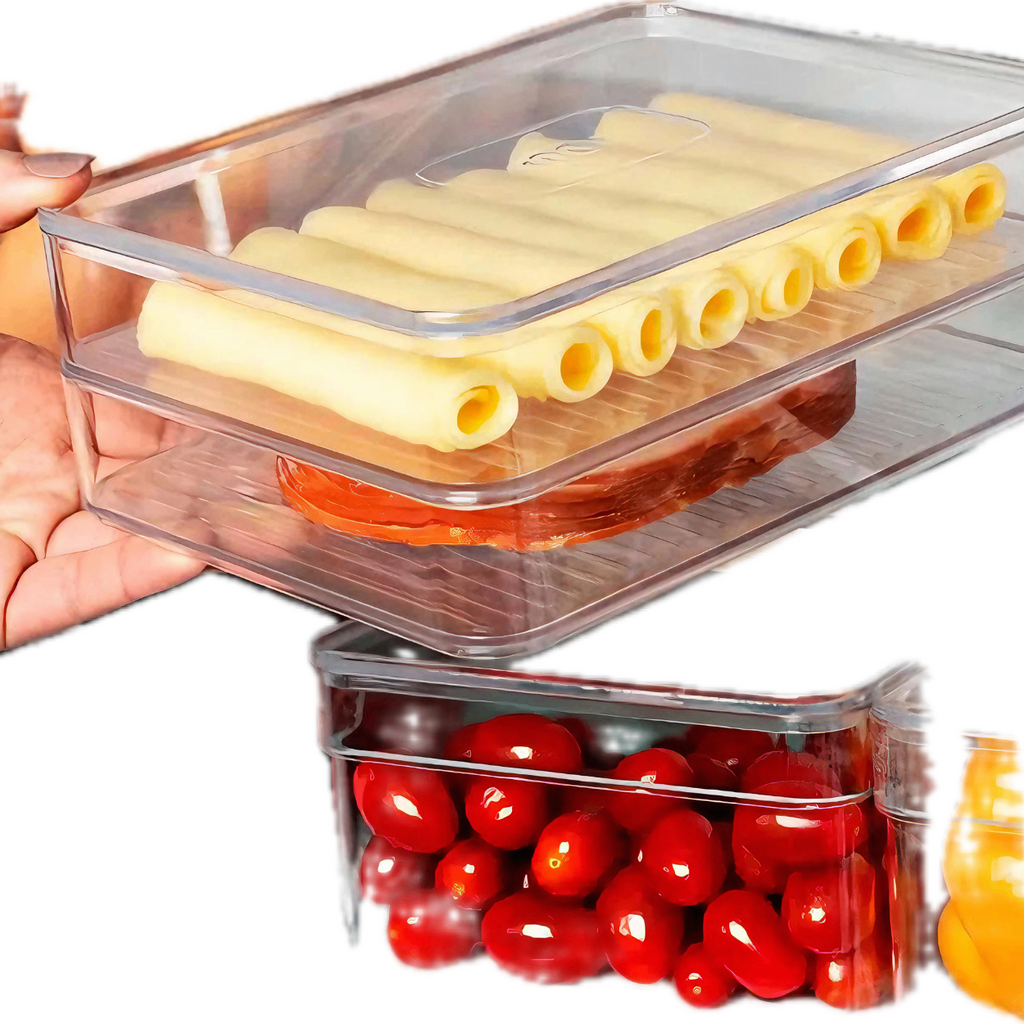 Kit 4 Organizadores De Geladeira Clear Fresh: Porta Ovos 7un, Porta Frios e 2 Potes