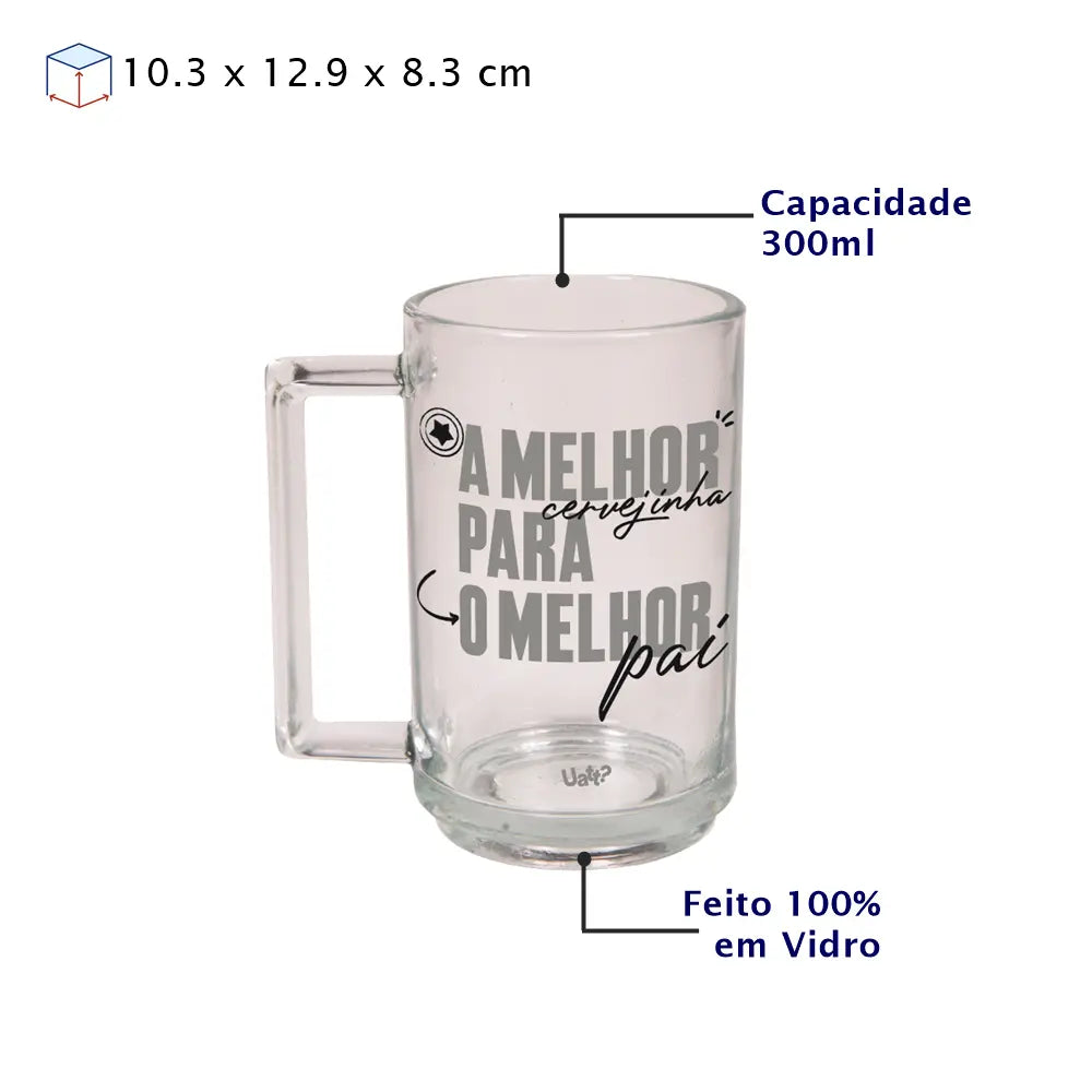 Caneco de Vidro Para Cerveja 300ml em Vidro - O Melhor Pai leve ccompre