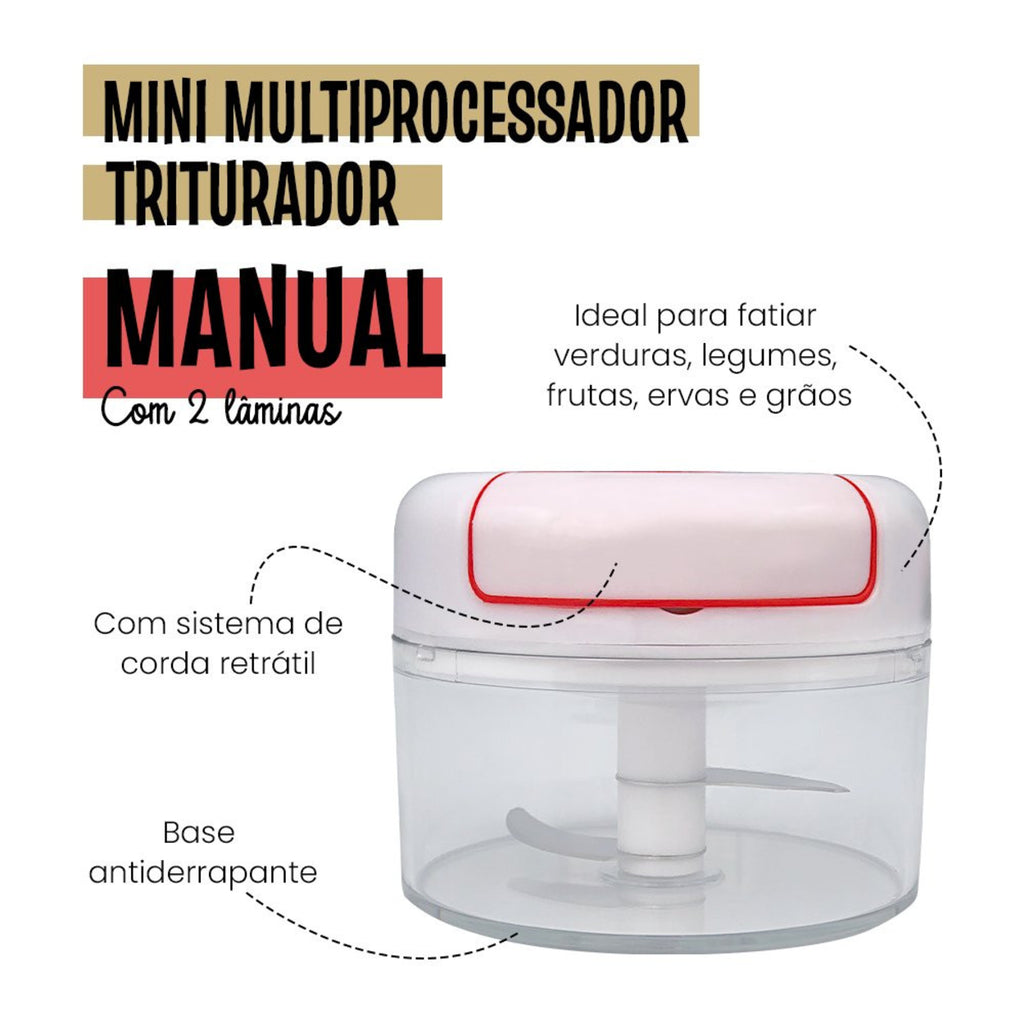 Mini Multiprocessador Triturador Manual 2 Lâminas Inox Alho - Leve Compre