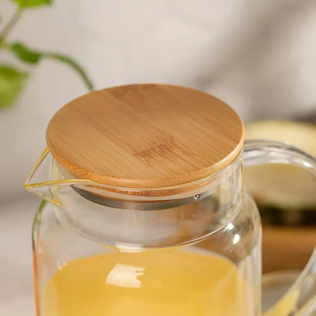 Jarra de Vidro Borossilicato com Tampa de Bambu 2L leve compre