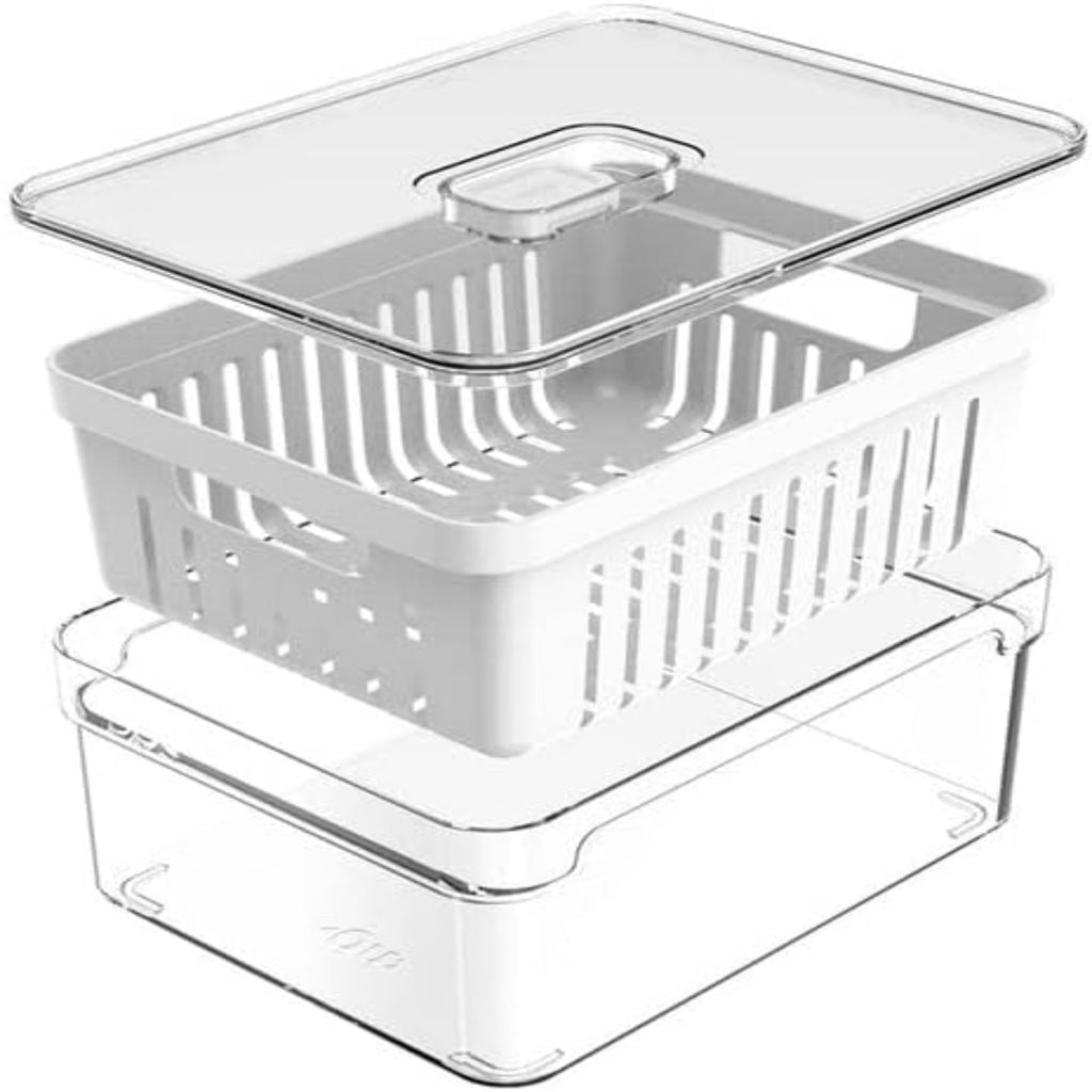 Mantenha seus alimentos frescos e bem organizados com o Organizador de Geladeira com Escorredor Interno, 2,2 L. Seu design funcional e prático permite armazenar legumes, saladas e outros alimentos perecíveis com facilidade, mantendo-os frescos por mais tempo. Fabricado em plástico resistente, é durável e fácil de limpar. Adquira o seu hoje e simplifique a organização da sua geladeira!