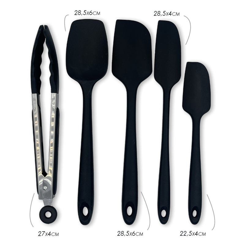 Conjunto De Espátulas E Pegador Em Silicone Unyhome 5 Peças - PRETO - Leve Compre