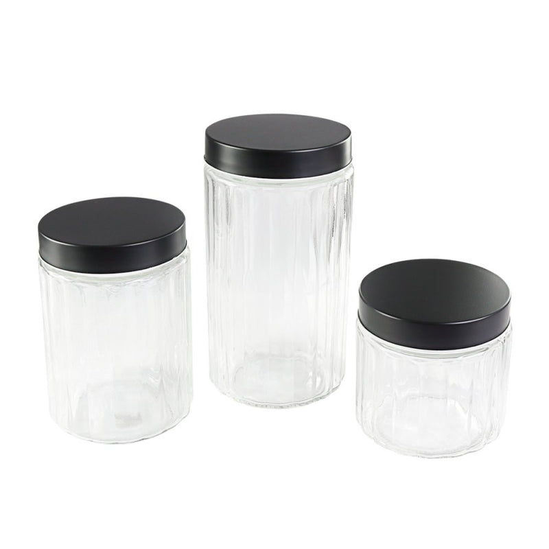 Conjunto de Potes de Mantimentos com 3 Peças de Vidro e Tampa de Inox - Leve Compre