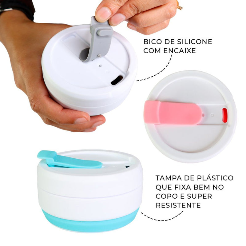 Copo Silicone Retrátil Dobrável C/ Tampa Reutilizável 350ml - Leve Compre