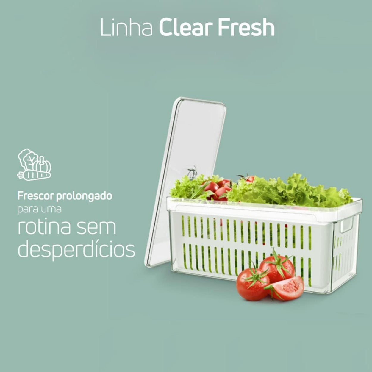 Organizador De Geladeira com Tampa e Cesto Acrílico 5L Clear Fresh