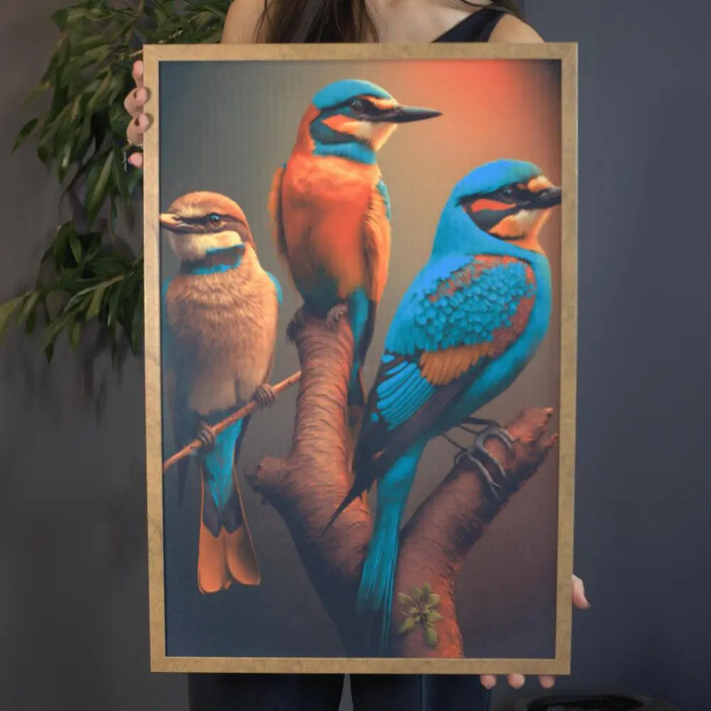 Quadro Pássaros Com Moldura Dourada Impresso em Tela 62x43cm Leve Compre
