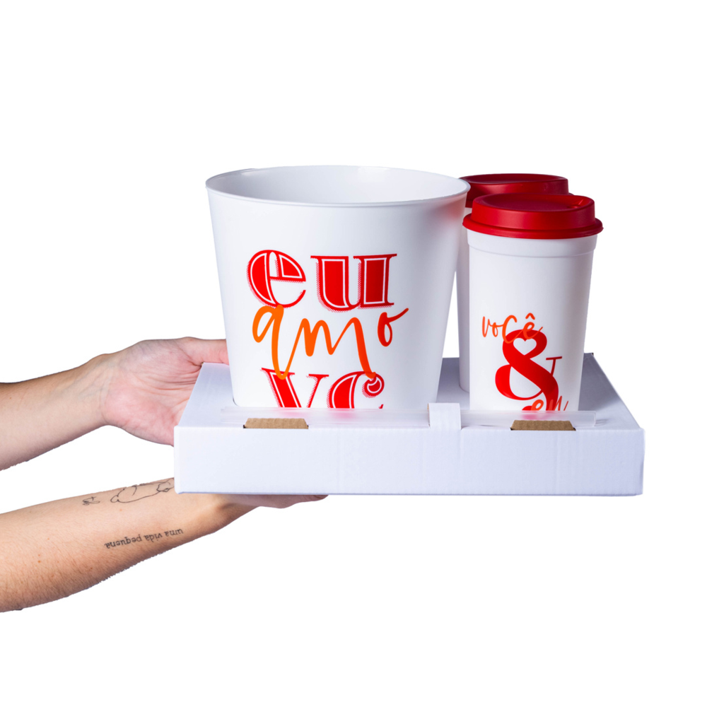 Kit Pipoca com 2 Copos e Balde - Eu Amo Você