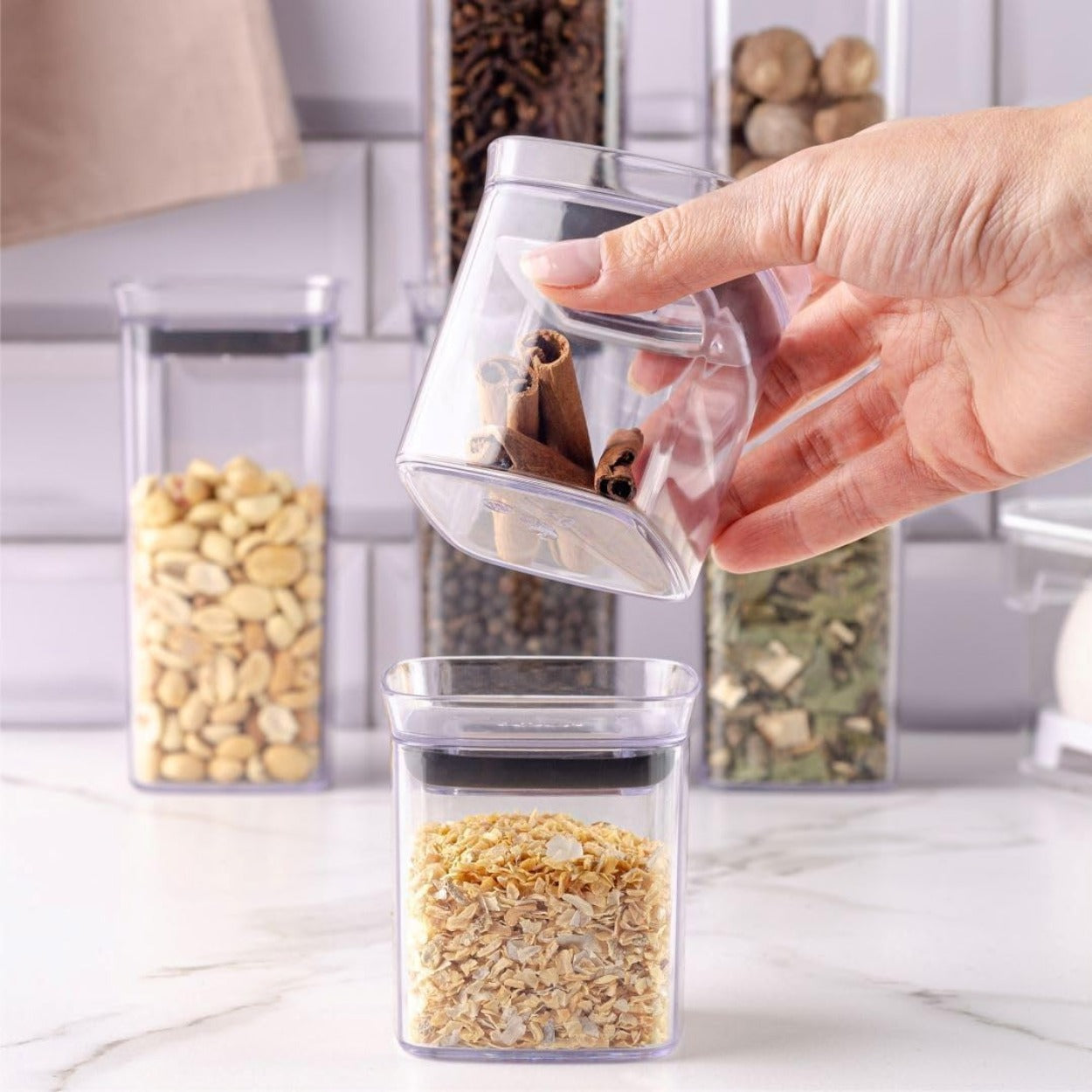 Kit 6 Potes Herméticos Modulares Porta Temperos 150ml e 340ml