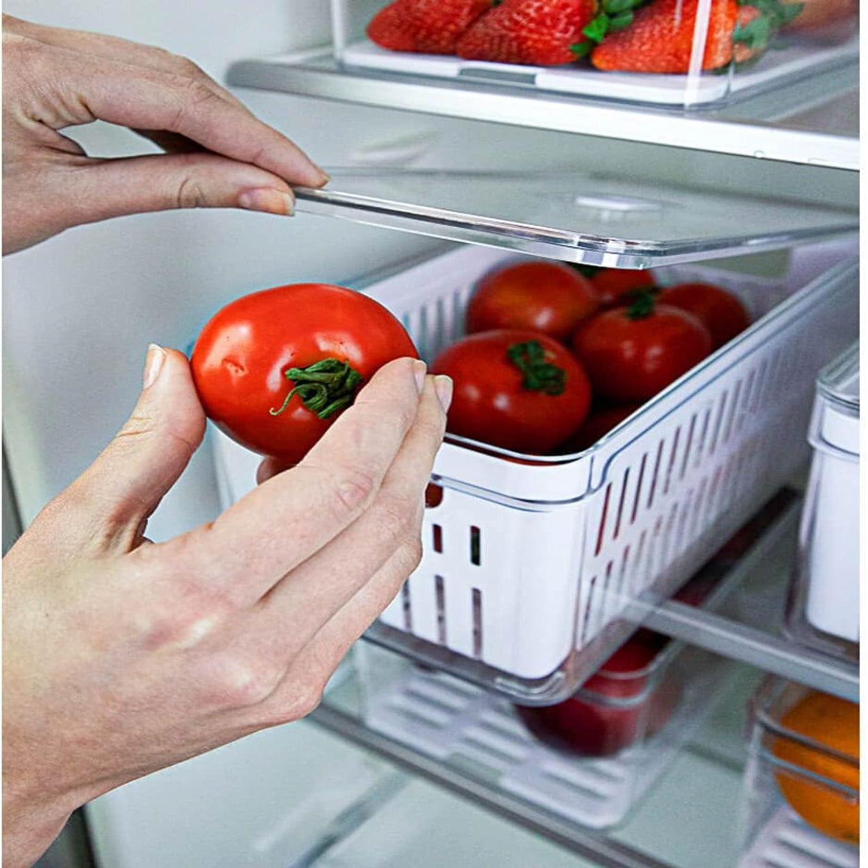 Organizador De Geladeira com Tampa e Cesto Acrílico 5L Clear Fresh