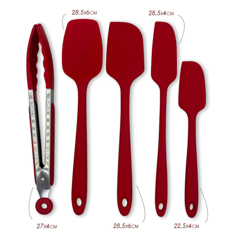 Conjunto De Espátulas E Pegador Em Silicone Unyhome 5 Peças - VERMELHO - Leve Compre