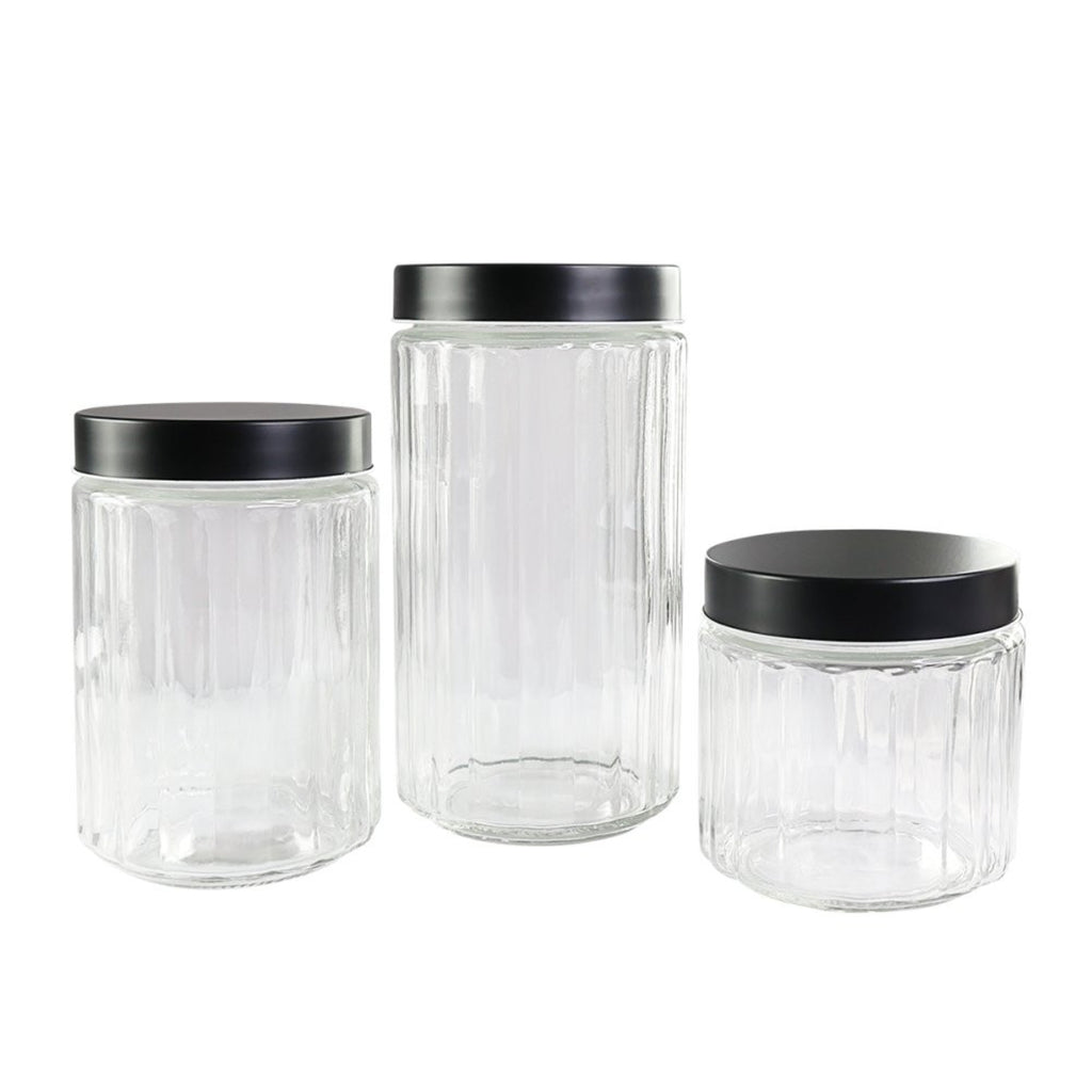 Conjunto de Potes de Mantimentos com 3 Peças de Vidro e Tampa de Inox - Leve Compre