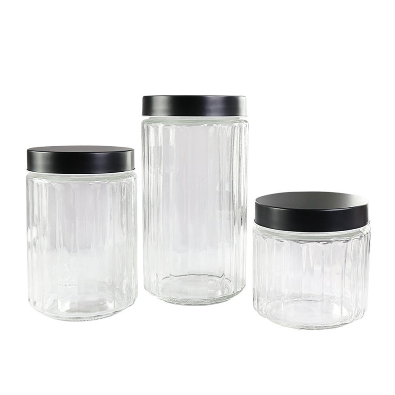 Conjunto de Potes de Mantimentos com 3 Peças de Vidro e Tampa de Inox - Leve Compre