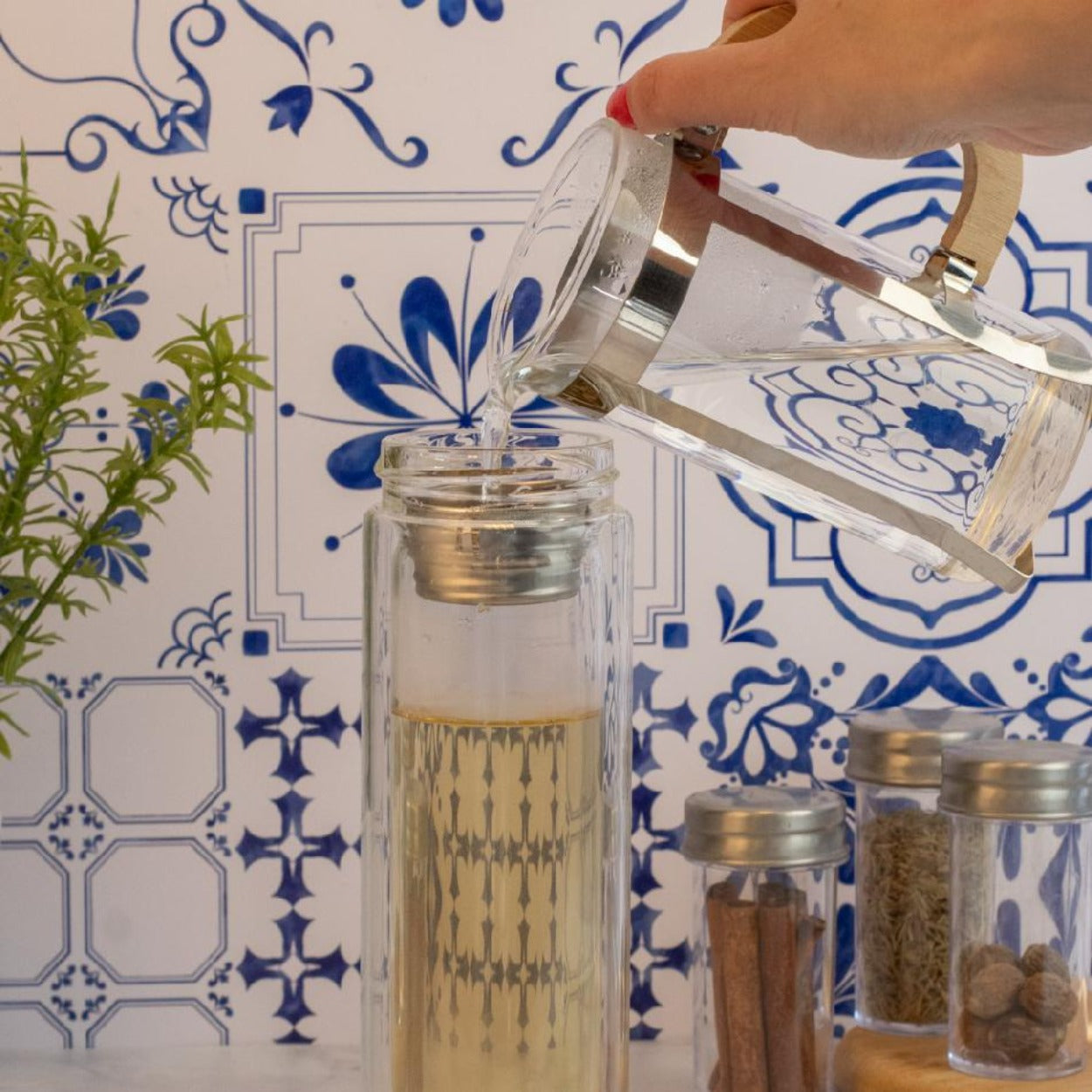 Garrafa de Vidro com Tampa de Bambu 360ml Fresh Time