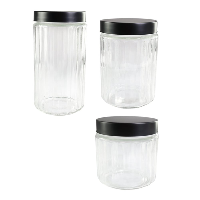 Conjunto de Potes de Mantimentos com 3 Peças de Vidro e Tampa de Inox - Leve Compre