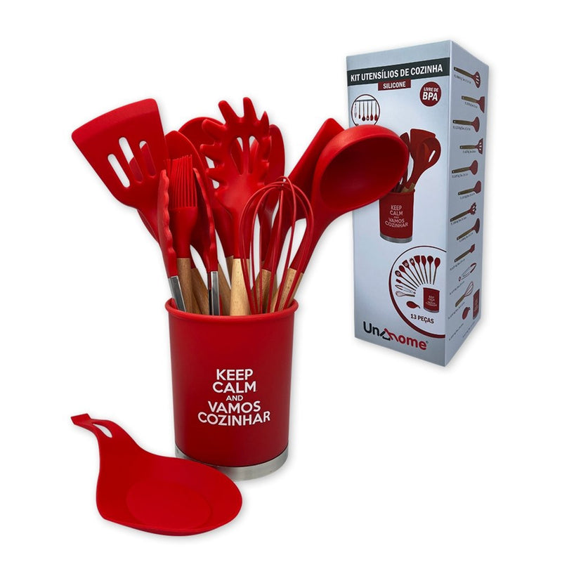 Kit Utensílios de Cozinha Silicone 13pçs Vermelha leve compre