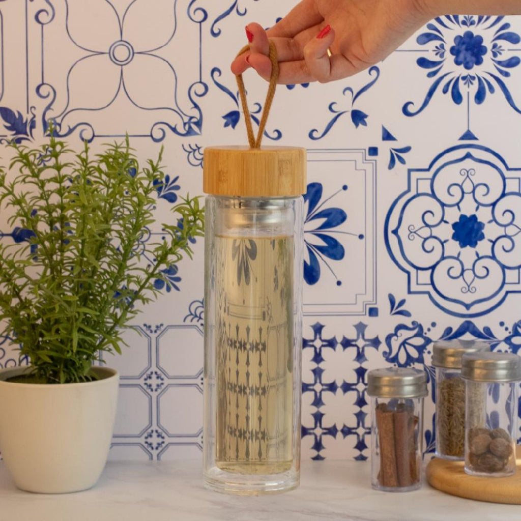 Garrafa de Vidro com Tampa de Bambu 360ml Fresh Time