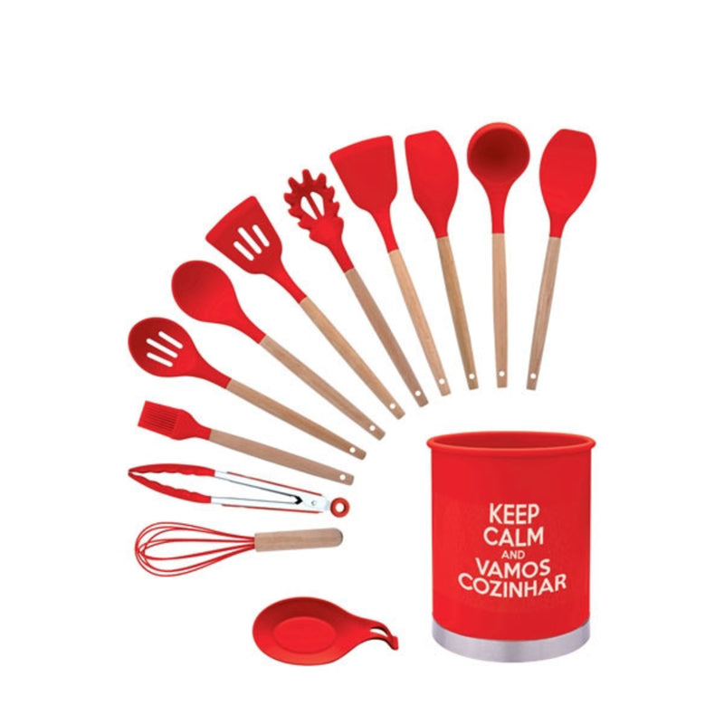 Kit Utensílios de Cozinha Silicone 13pçs Vermelha leve compre