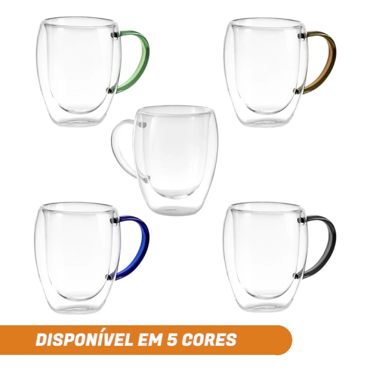 Kit 2 Xícaras de Vidro Borossilicato Dupla 350ml - Preto