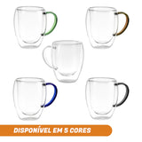 Kit 2 Xícaras de Vidro Borossilicato Dupla 350ml - Preto