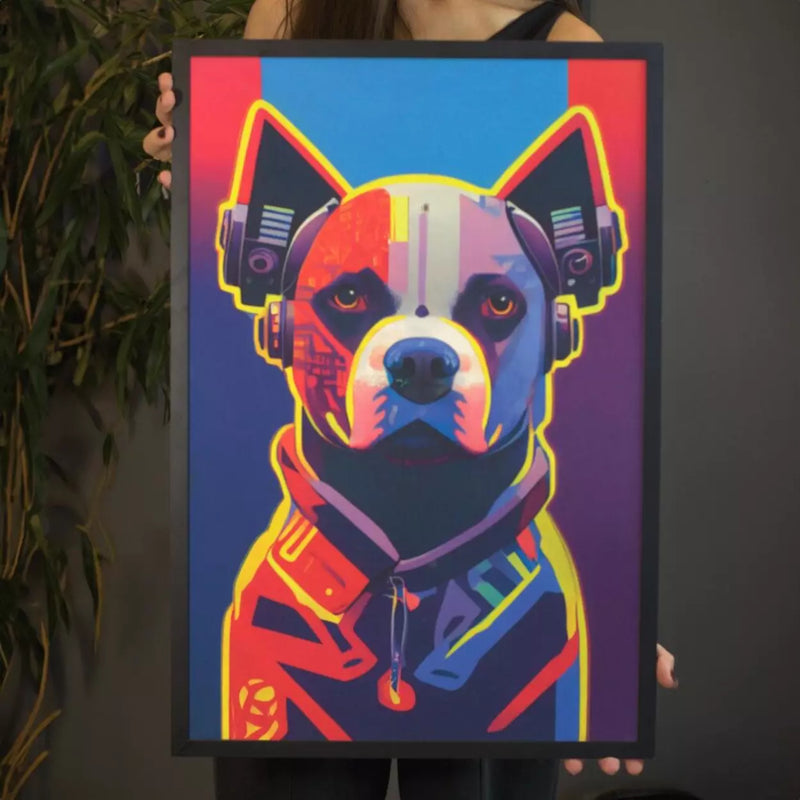 Quadro Com Moldura Impresso em Tela 62x43cm Colorido - Cyberdog - Leve Compre