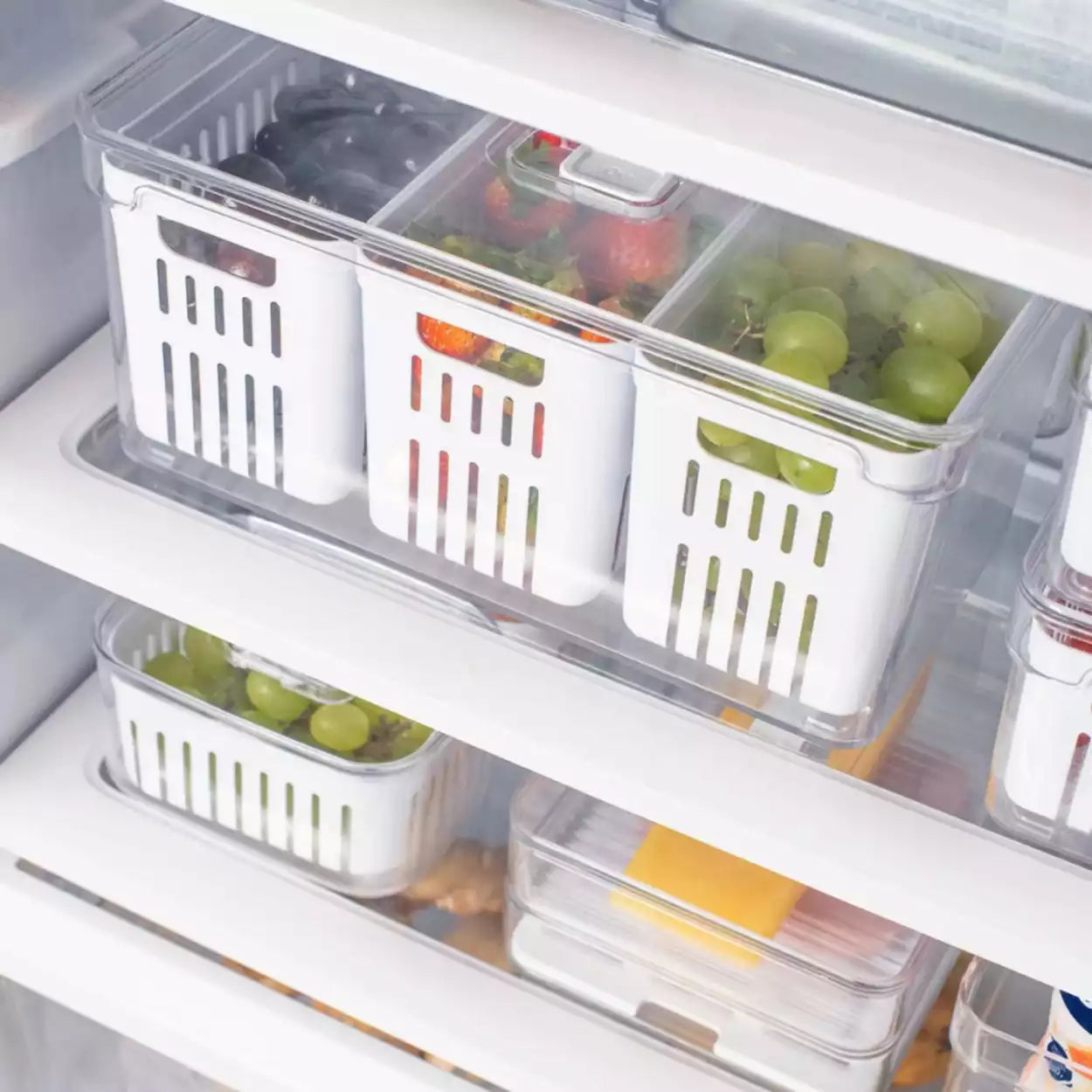 Organizador De Geladeira com 3 Cestos e Tampa Acrílico 5L Clear Fresh leve compre