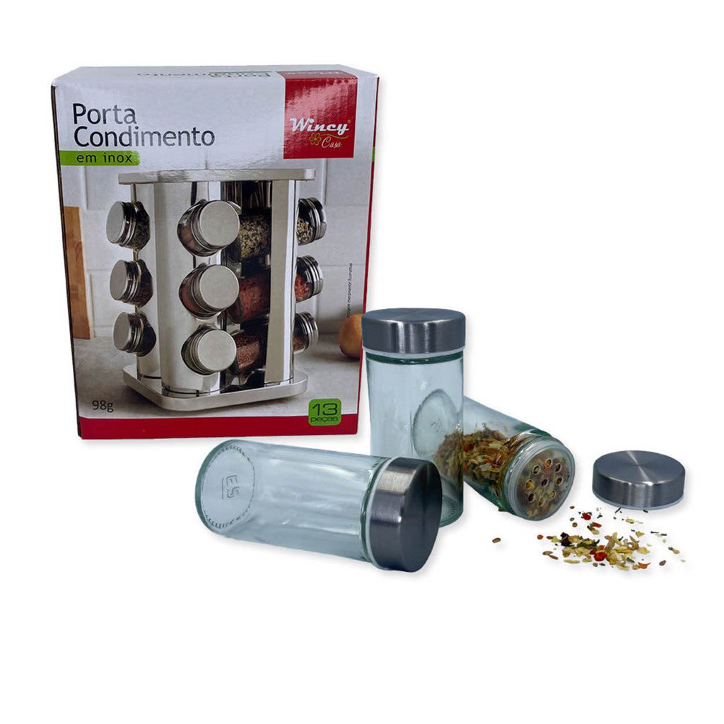 Porta Tempero e Condimentos Giratório Inox 12 Potes leve compre
