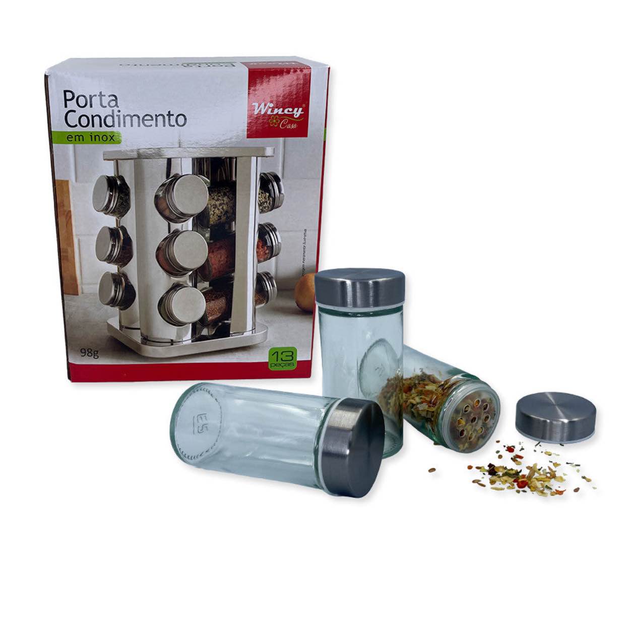Porta Tempero e Condimentos Giratório Inox 12 Potes leve compre
