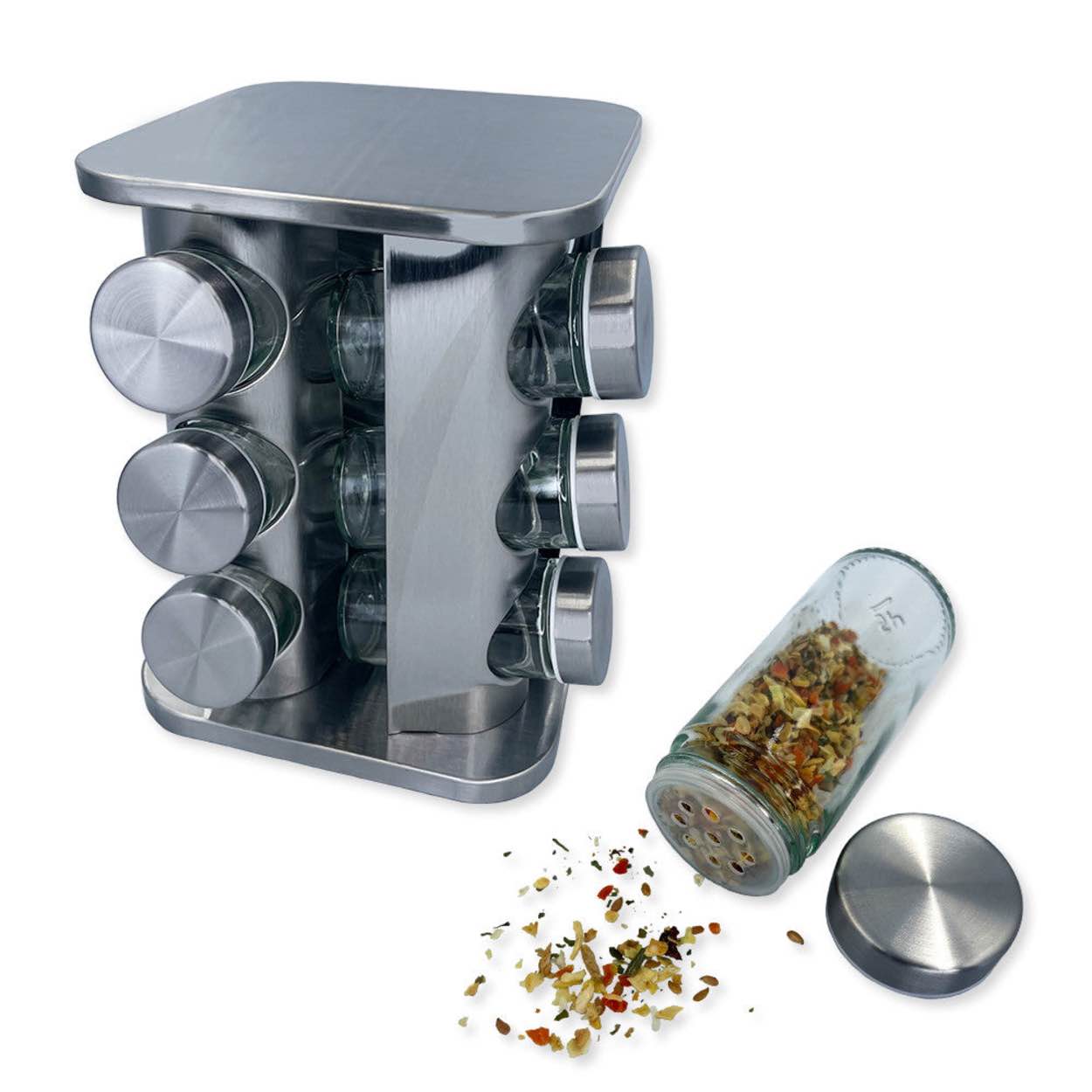 Porta Tempero e Condimentos Giratório Inox 12 Potes leve compre