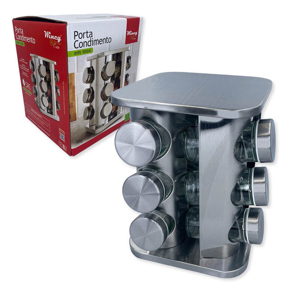 Porta Tempero e Condimentos Giratório Inox 12 Potes leve compre