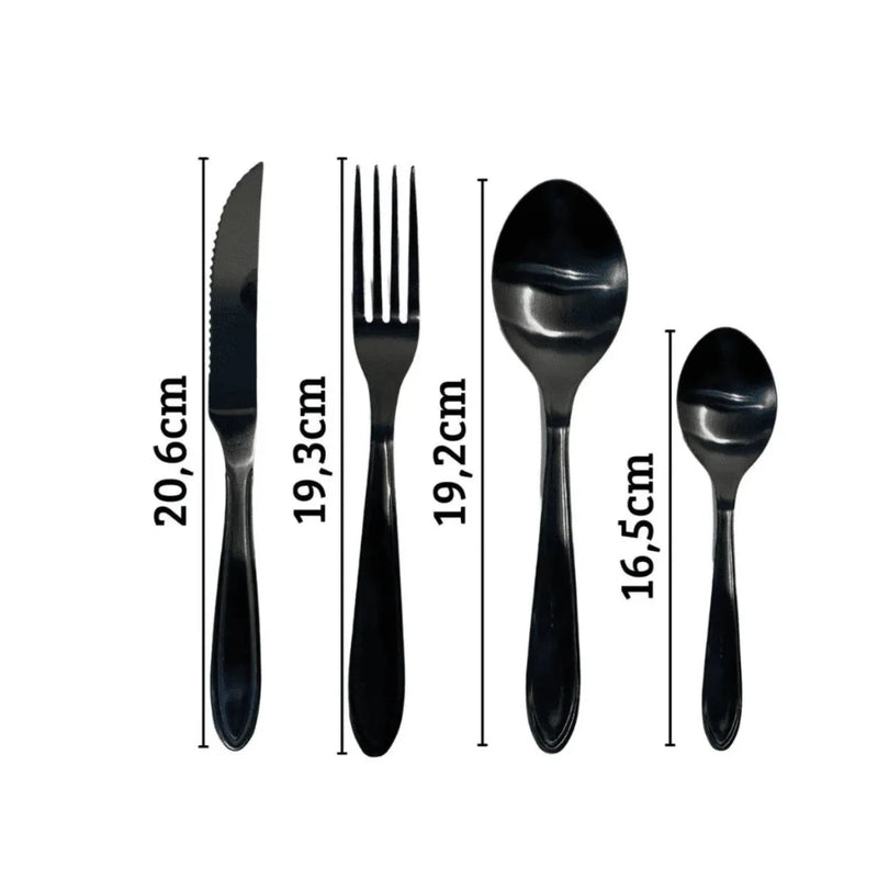 Kit Faqueiro Black Fosco Aço Inox 24 Peças Elegante