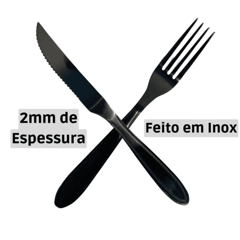 Kit Faqueiro Black Fosco Aço Inox 24 Peças Elegante