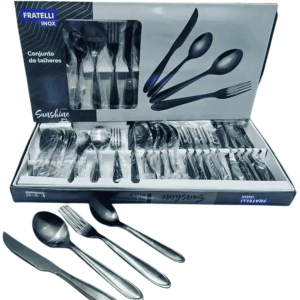 Kit Faqueiro Black Fosco Aço Inox 24 Peças Elegante