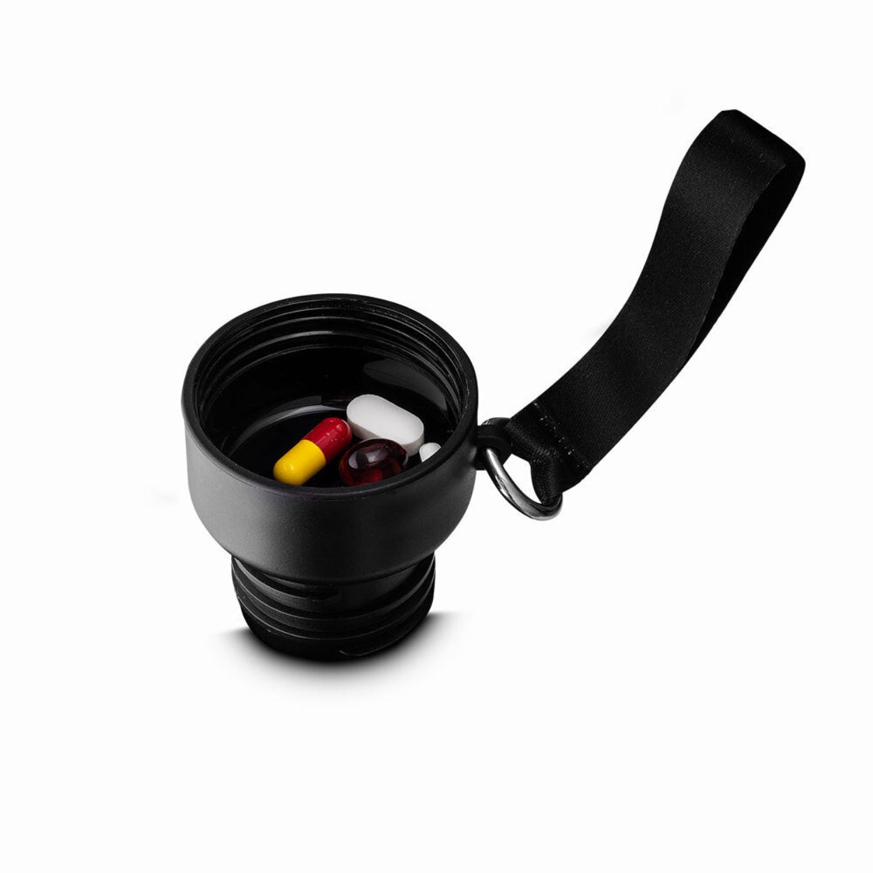 Garrafa em Inox Porta Comprimidos Parede Dupla 500ml Com Copo Preta