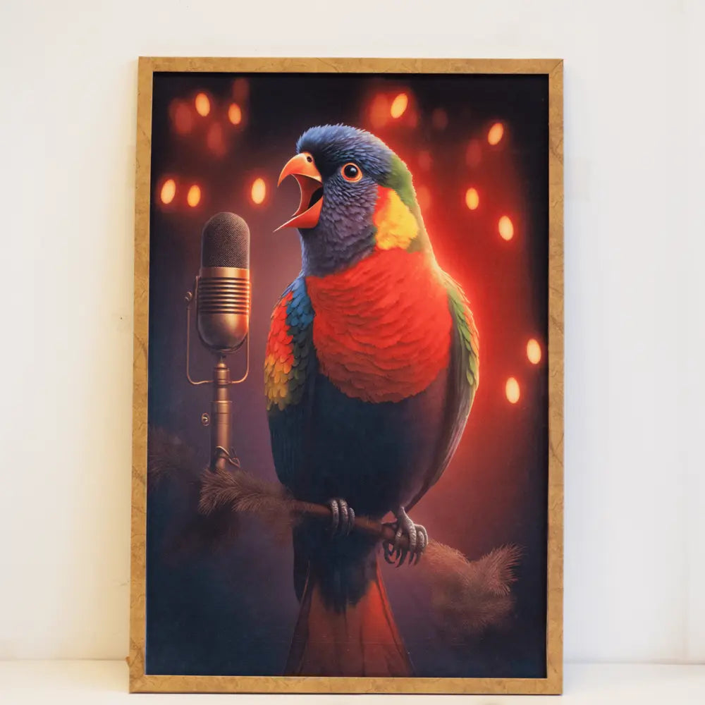 Quadro Com Moldura Dourada Impresso em Tela 62x43cm - Pássaro - Leve Compre