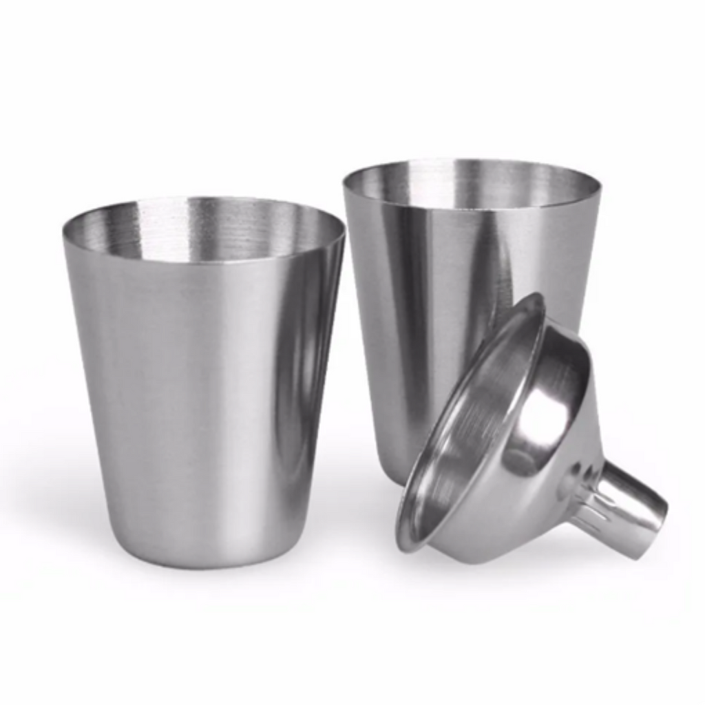 Cantil de Bolso com Copos e Funil em Aço Inox