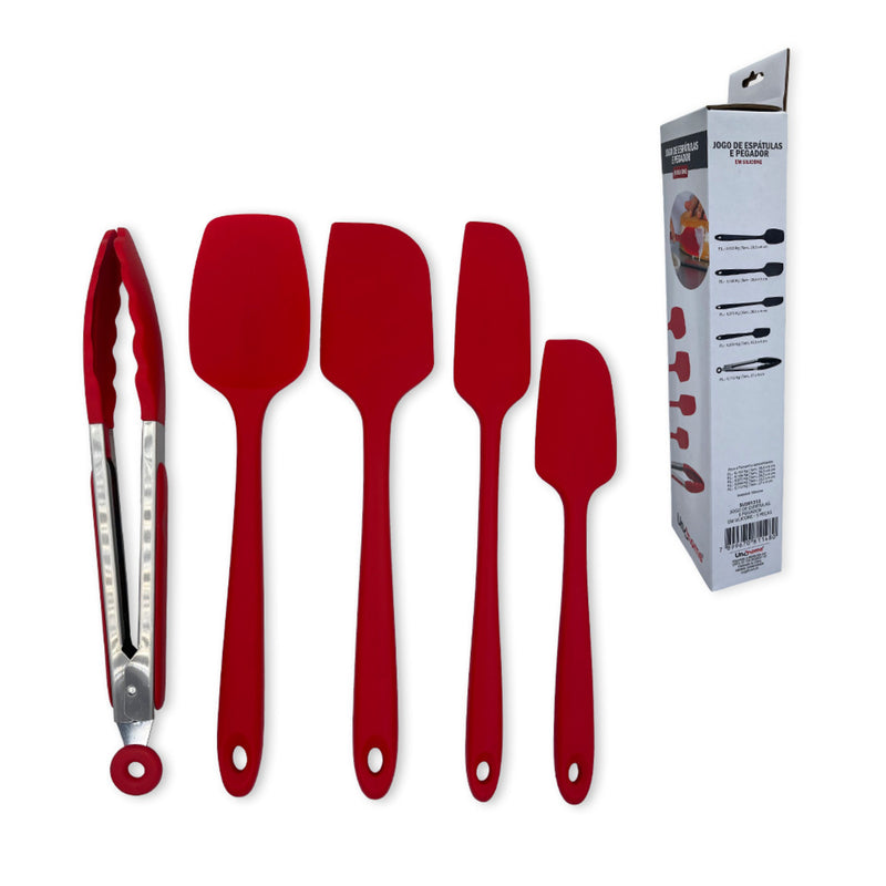 Conjunto De Espátulas E Pegador Em Silicone Unyhome 5 Peças - VERMELHO - Leve Compre