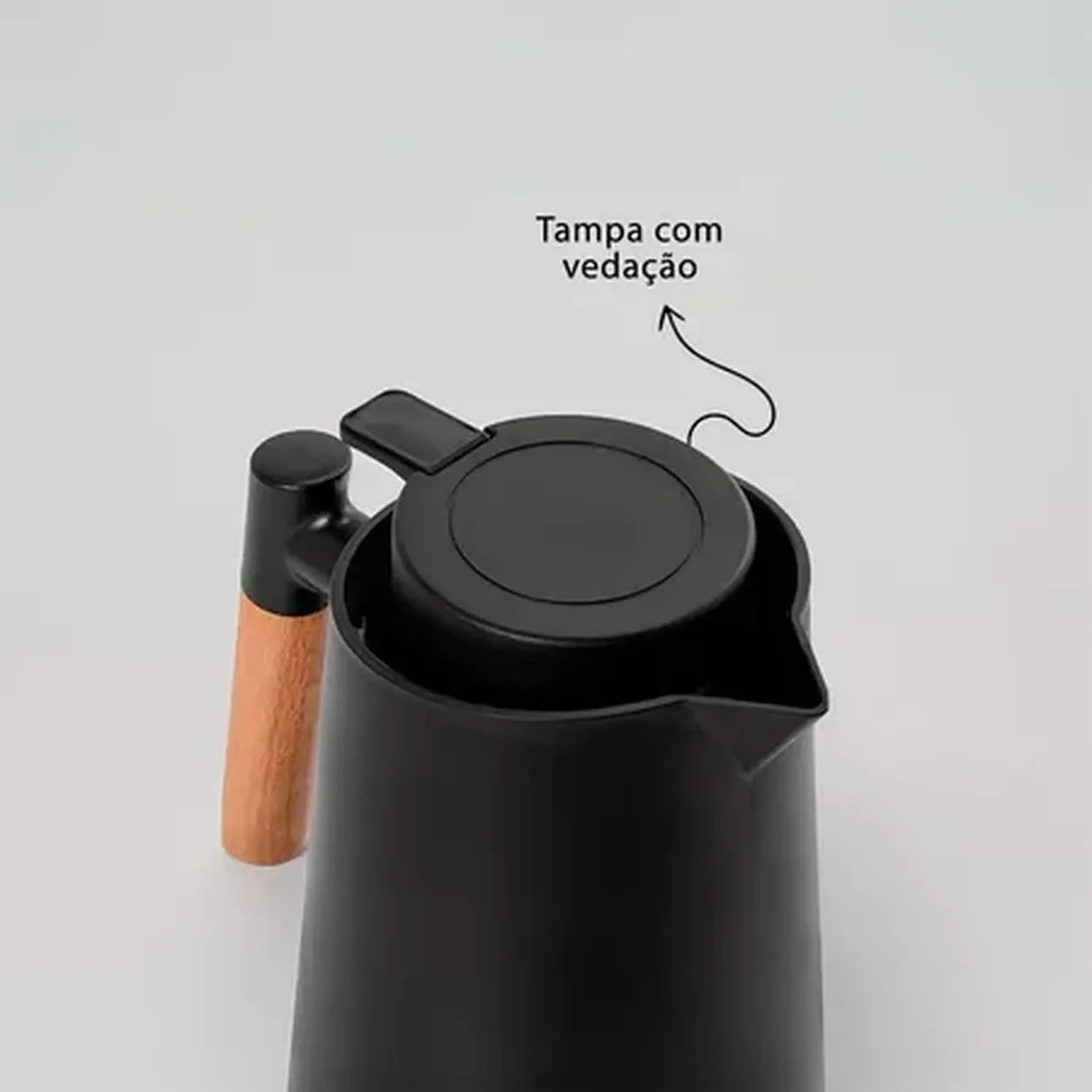 Garrafa Térmica Bule 1 Litro Parede Dupla com Ampola de Vidro e Alça de Madeira Preta