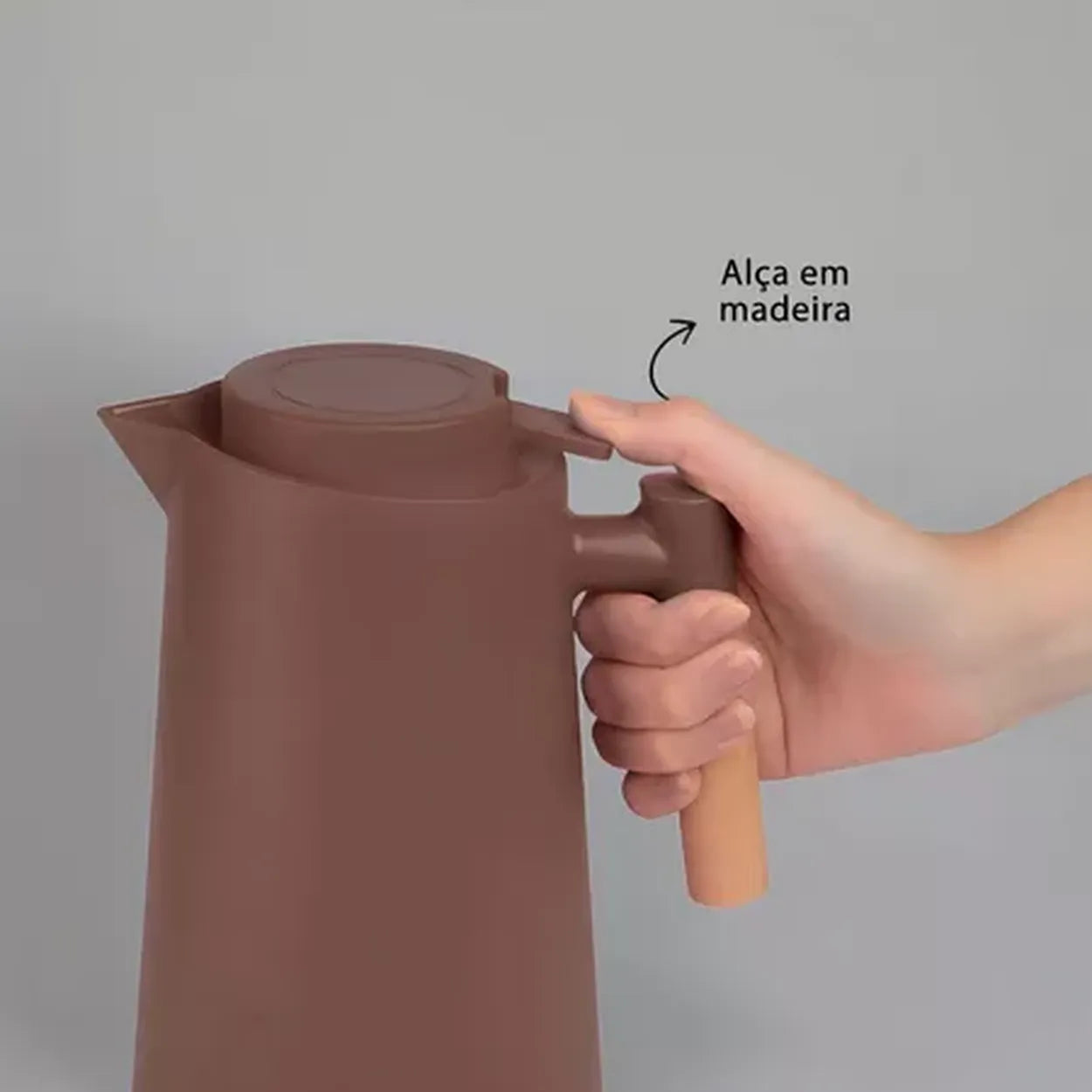 Garrafa Térmica Bule 1 Litro Parede Dupla com Ampola de Vidro e Alça de Madeira Preta