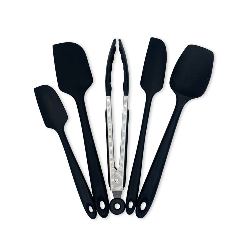 Conjunto De Espátulas E Pegador Em Silicone Unyhome 5 Peças - PRETO - Leve Compre