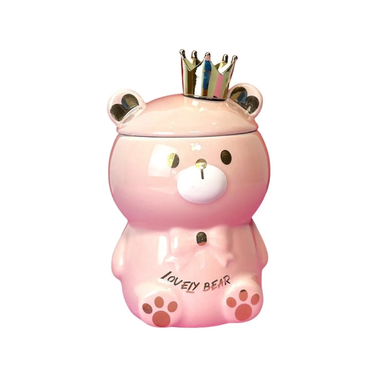 Caneca Porcelana 3D com Tampa e Colher Ursinho Rosa