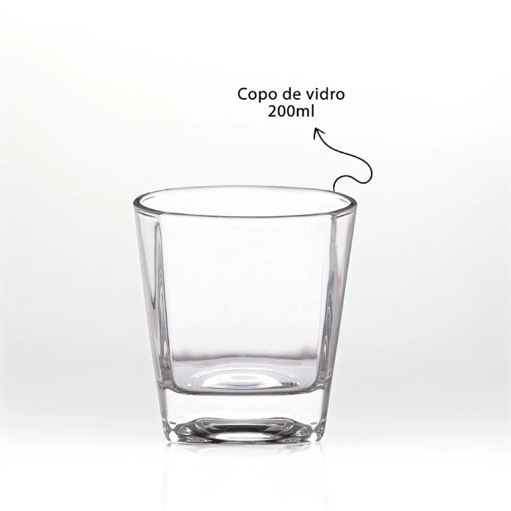 Kit Copo para Whisky + Pegador de Gelo + 3 Cubos de Pedra-sabão e Caixa de Madeira