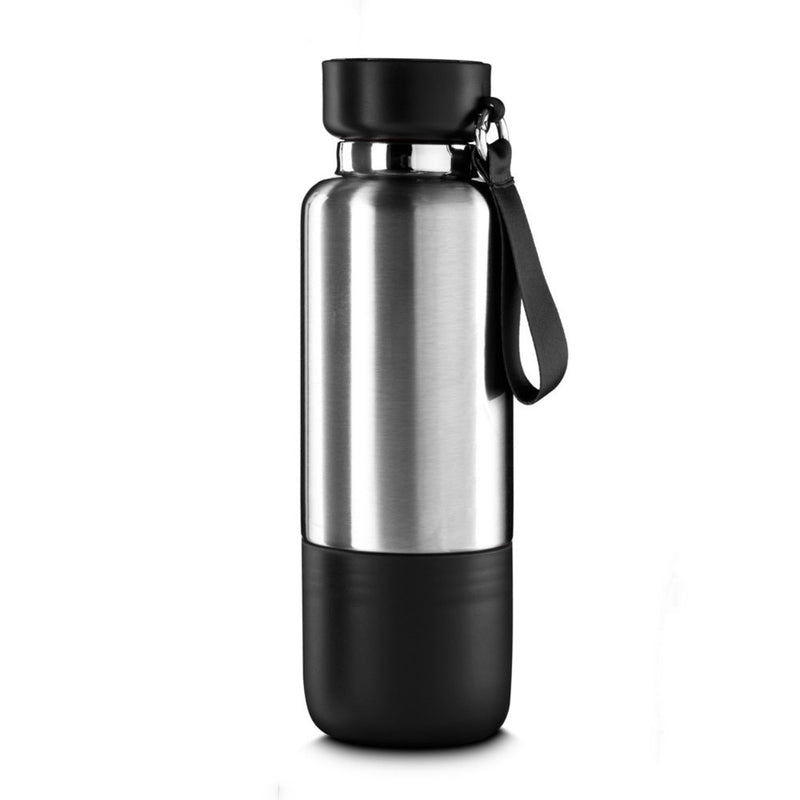 Garrafa em Inox Parede Dupla 500ml Com Copo e Porta Objetos Preta