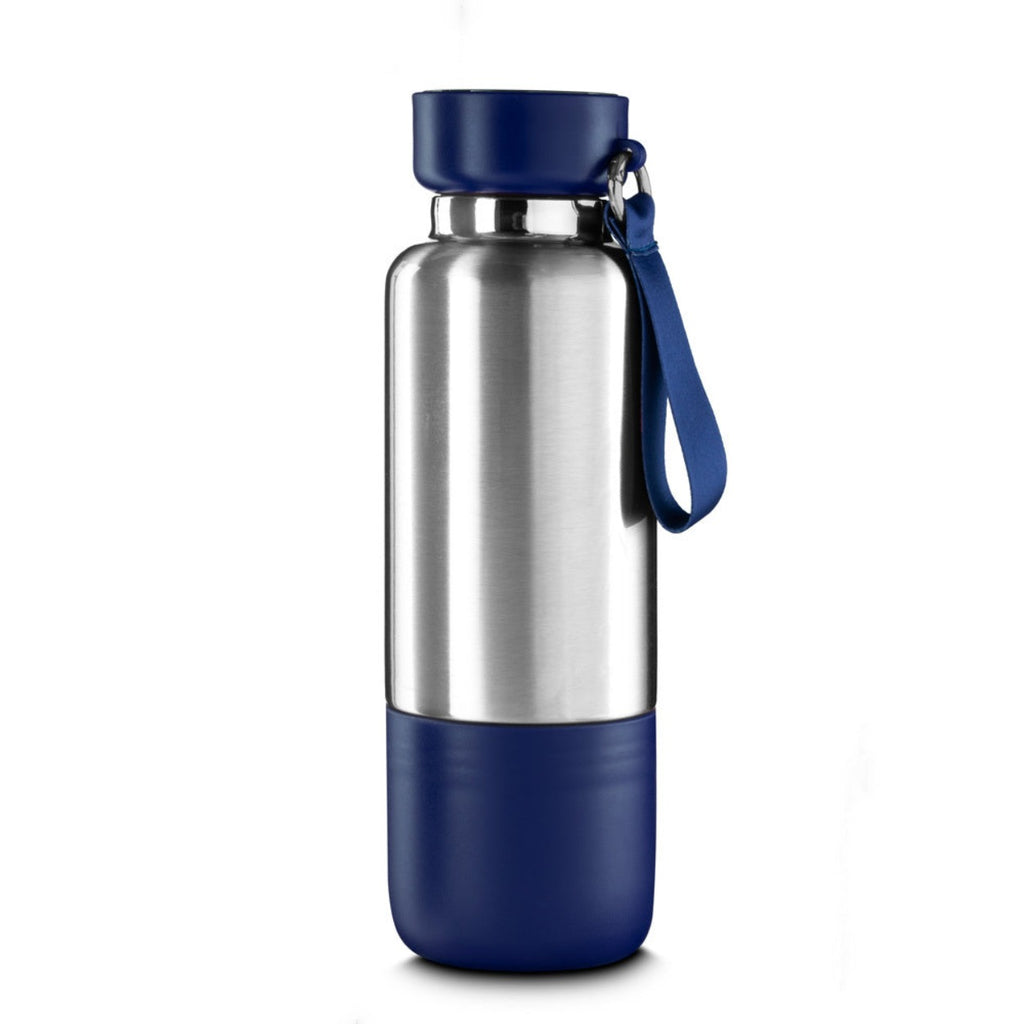 Garrafa em Inox Parede Dupla 500ml Com Copo e Porta Objetos Azul