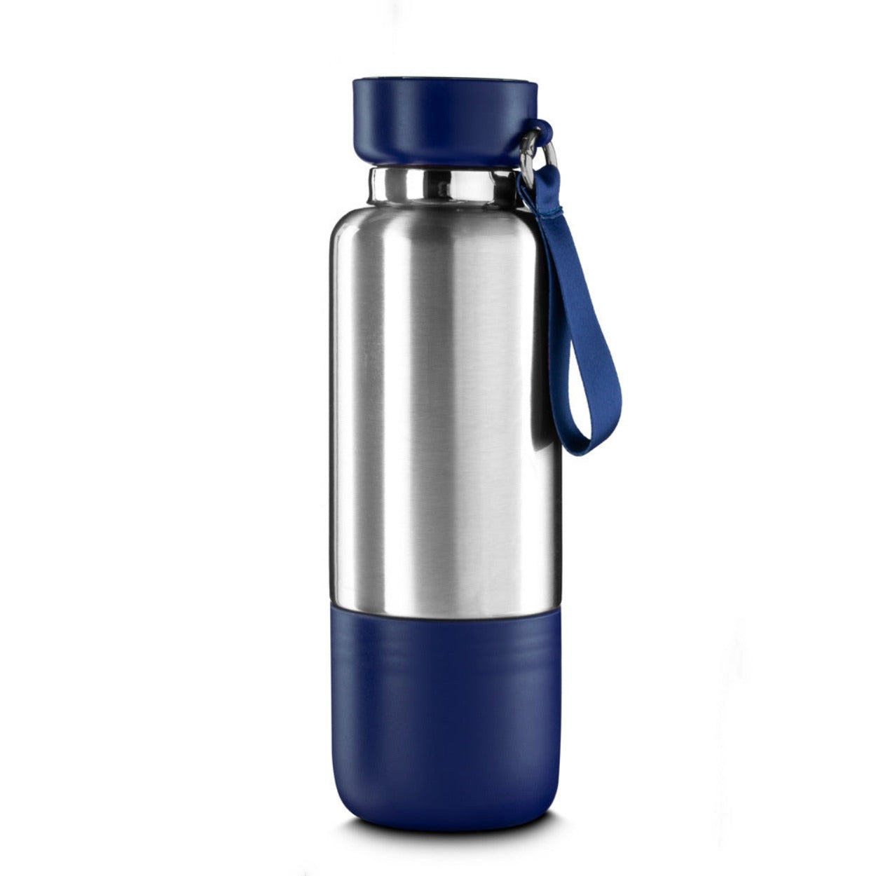 Garrafa em Inox Parede Dupla 500ml Com Copo e Porta Objetos Azul