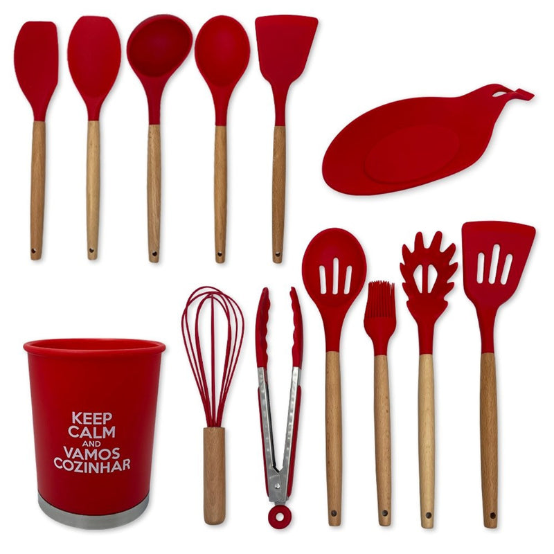 Kit Utensílios de Cozinha Silicone 13pçs Vermelha leve compre