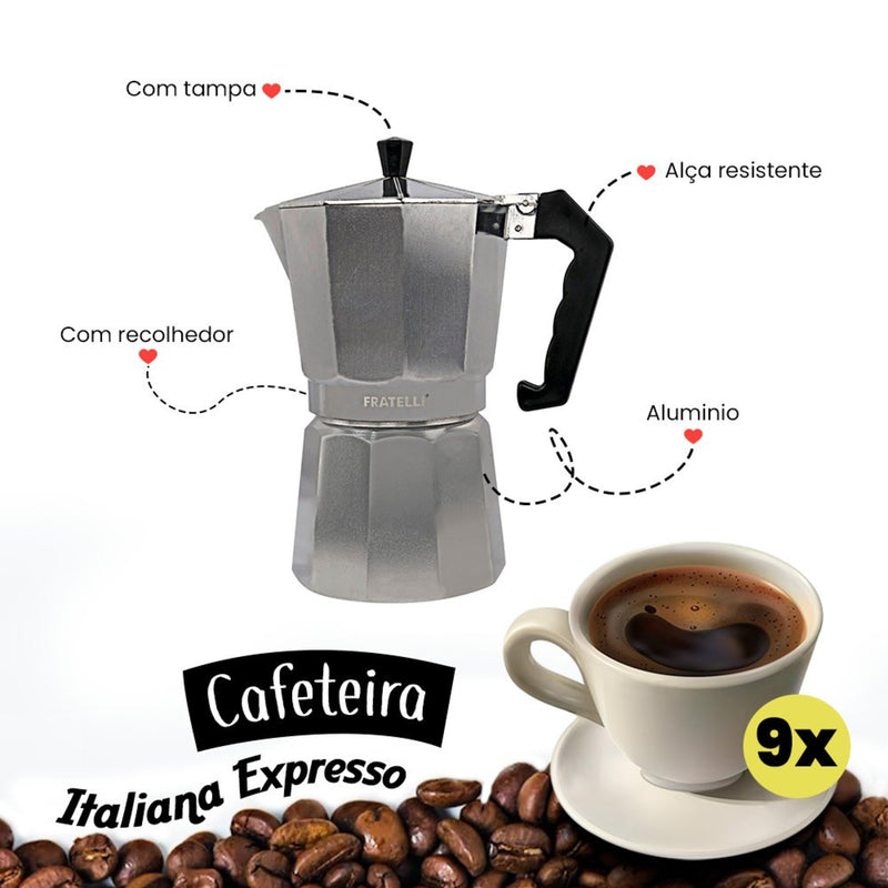 Cafeteira Italiana Moka Express Faz 9 Xícaras Café Aluminio - Leve Compre