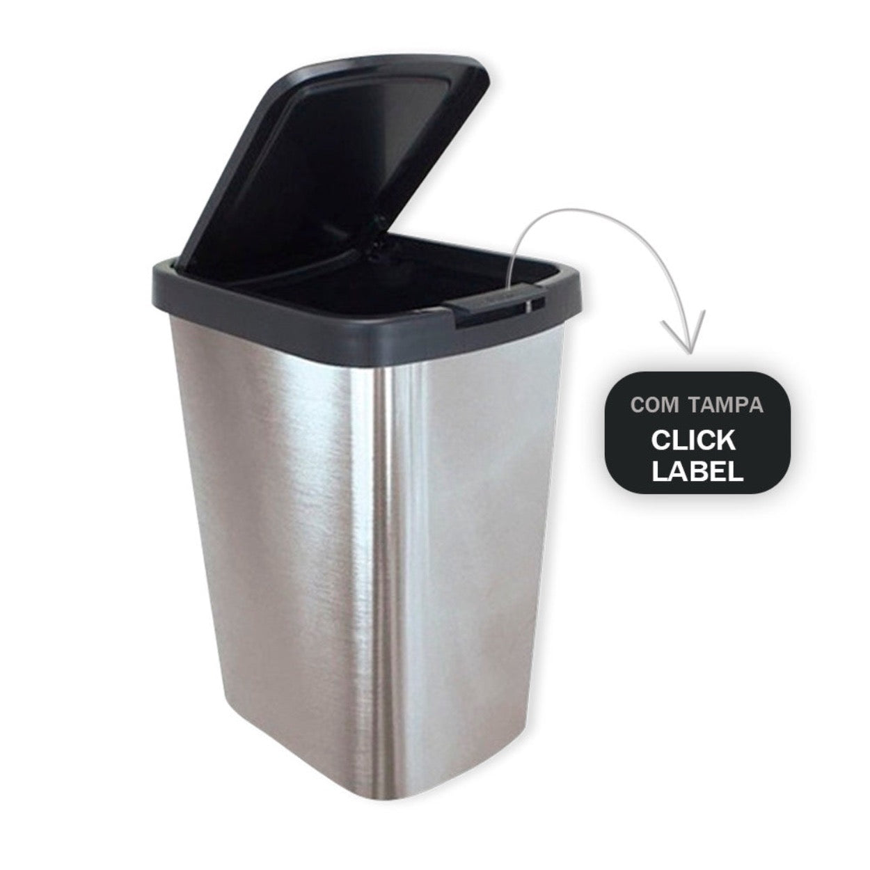 Lixeira Cesto 9 Litros com Tampa Click Label Cinza Inox